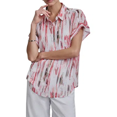 Dkny Womens Crinkle Sheer Button-down Top In Pink