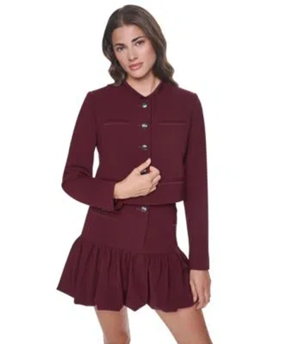 Dkny Womens Cropped Collarless Blazer Bubble Mini Skirt In Brown