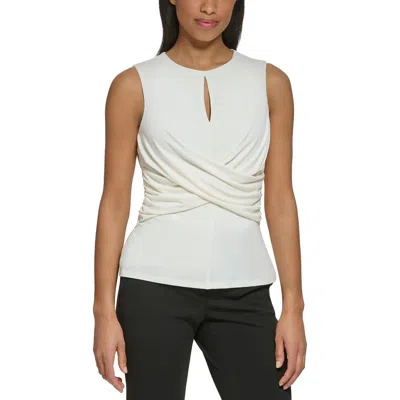 Dkny Womens Cross Wrap Jewel Neck Blouse In Linen White