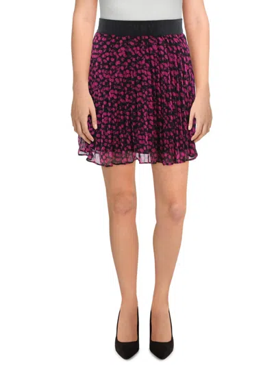 Dkny Womens Dot Print Logo Waist Pleated Skirt In Purple