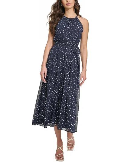 DKNY WOMENS DOTS CHIFFON MIDI DRESS