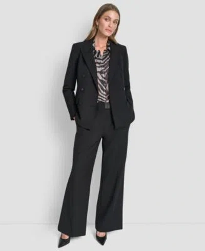 Dkny Womens Double Breasted Long Sleeves Blazer Wide Leg Trousers Long Sleeve Collared Blouse In Black