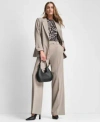 Dkny Womens Double Breasted Long Sleeves Jacket Pintuck Wide Leg Mid Rise Trousers Sleeveless Mock Neck T In Neutral