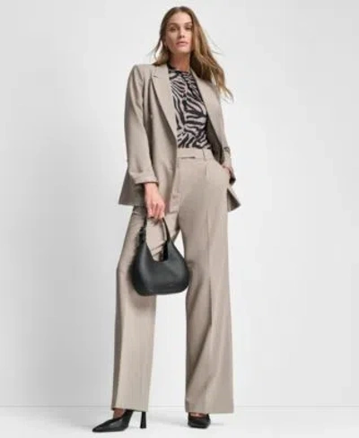 Dkny Womens Double Breasted Long Sleeves Jacket Pintuck Wide Leg Mid Rise Trousers Sleeveless Mock Neck T In Gray