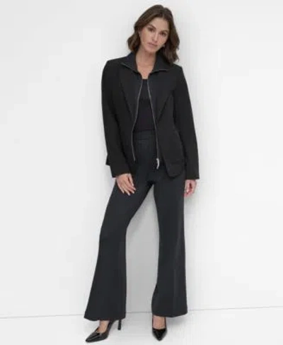 Dkny Womens Double Insert Zip Front Jacket Pull On Trousers In Black