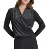 Dkny Womens Drapey Nylon Wrap Top In Black