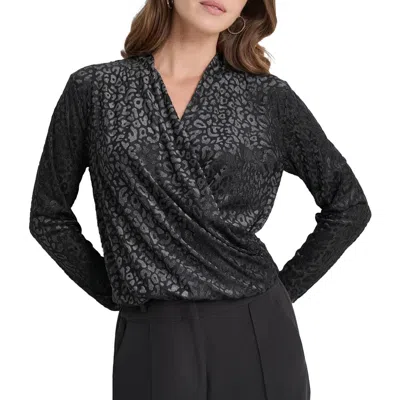 Dkny Womens Drapey Nylon Wrap Top In Black