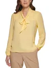 DKNY WOMENS DRAPEY TIE-NECK PULLOVER TOP