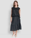 Dkny Womens Drawstring Hem Sleeveless Top A Line Pull On Skirt In Black