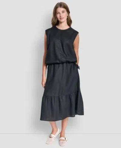 Dkny Womens Drawstring Hem Sleeveless Top A Line Pull On Skirt In Black