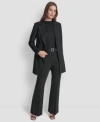 Dkny Womens Elizabeth Striped One Button Topper Jacket Pintuck Mid Rise Flare Trousers In Black