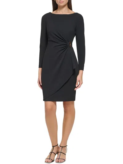 Dkny Womens Embellished Above Knee Wrap Dress In Black