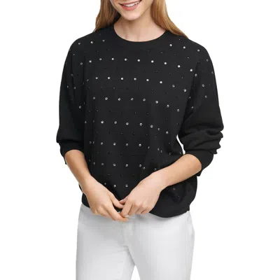 Dkny Womens Embellished Dolman Sweater In Black