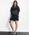 Dkny Womens Embellished Fringe Top Studded Fringe Mini Skirt In Black