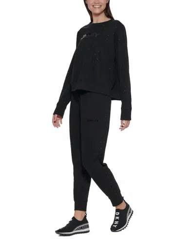 Dkny Womens Embellished Logo Sweatshirt In Black