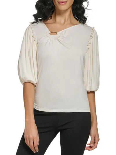 Dkny Womens Embellished Puff Sleeve Blouse In Multi