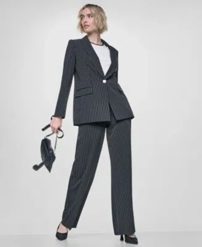 Dkny Womens Everyday Stretch Lightweight Blazer Stretch Pleated Trousers Crepe Short Sleeve Tee In Gray