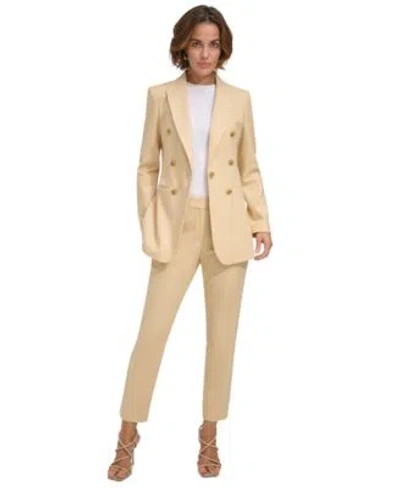 Dkny Womens Faux Double Breasted Button Front Blazer Mid Rise Slim Fit Ankle Pants In Sandalwood