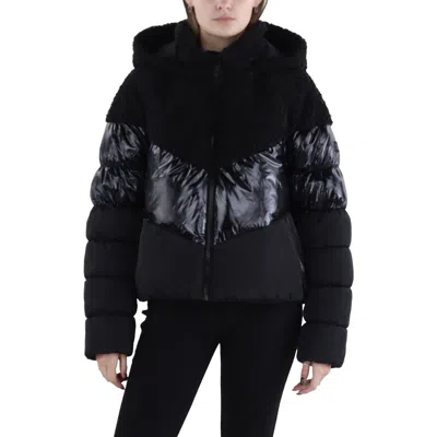 Dkny Womens Faux Fur Cropped Puffer Jacket In Black