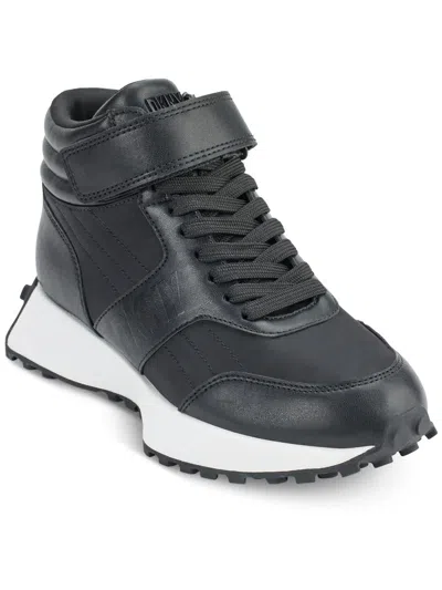 Dkny Womens Faux Leather High-top Sneakers In Black