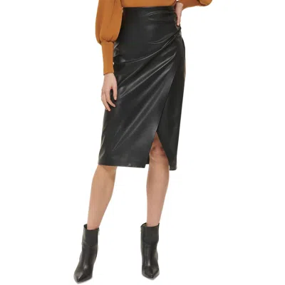Dkny Womens Faux Leather Midi A-line Skirt In Black