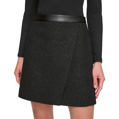 Dkny Womens Faux Leather Trim Glitter Mini Skirt In Black