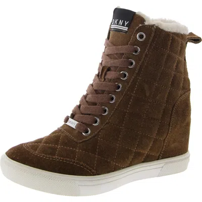 Dkny Womens Faux Suede Faux Fur Lined Ankle Boots In Brown