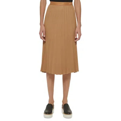 Dkny Womens Faux Suede Midi Pleated Skirt In Beige