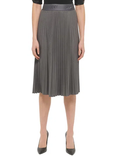 Dkny Womens Faux Suede Midi Pleated Skirt In Gray