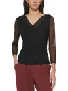 Dkny Surplice Mesh Top In Black