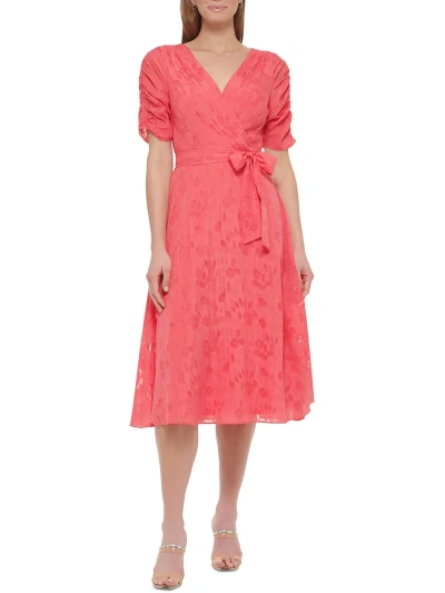 Dkny Womens Faux Wrap Long Wrap Dress In Pink