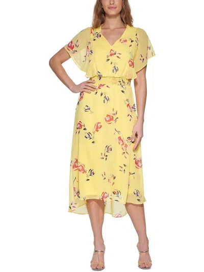 Dkny Womens Floral Fit & Flare Midi Dress In Multi