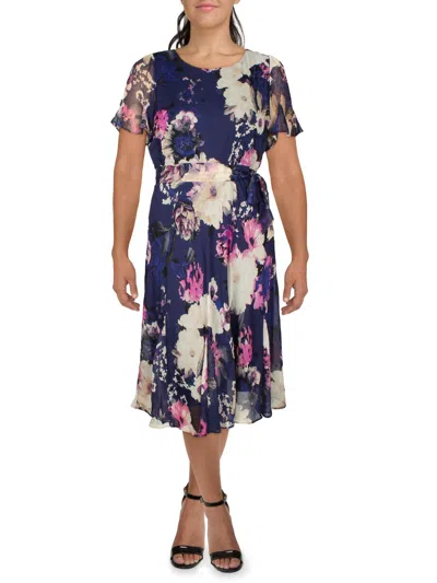 Dkny Womens Floral Print Long Maxi Dress In Blue