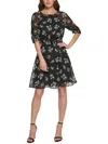DKNY WOMENS FLORAL PRINT POLYESTER FIT & FLARE DRESS