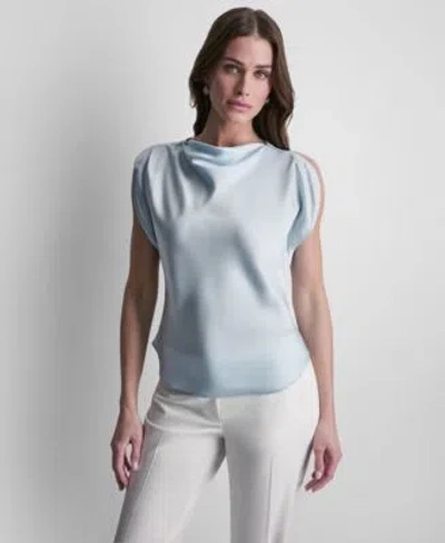 Dkny Womens Flutter Short Sleeve Top In Blue