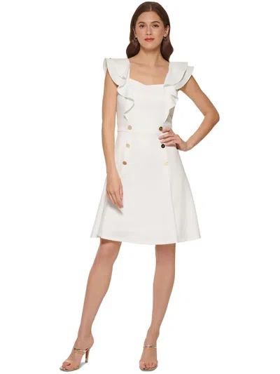 Dkny Womens Flutter Sleeves Short Fit & Flare Dress In White