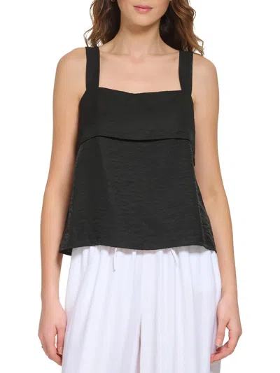 Dkny Womens Fold-over Tank Pullover Top In Black