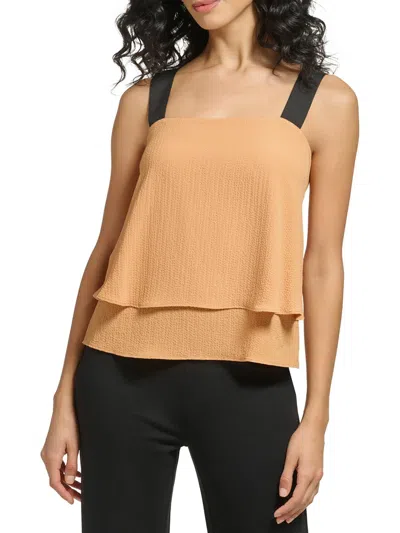 Dkny Womens Fold-over Tank Pullover Top In Brown
