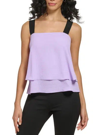 Dkny Womens Fold-over Tank Pullover Top In Purple