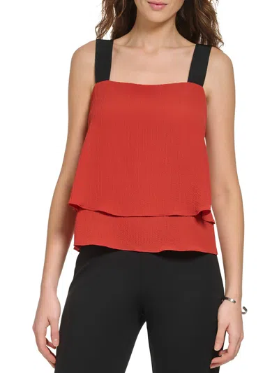 Dkny Womens Fold-over Tank Pullover Top In Red