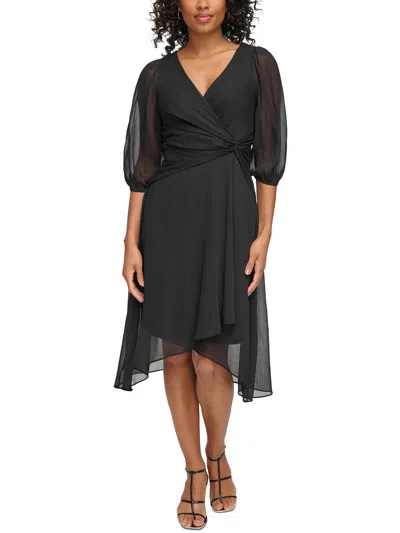 Dkny Womens Gathered Chiffon Midi Dress In Black