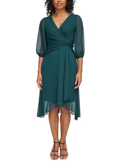 Dkny Womens Gathered Chiffon Midi Dress In Silver