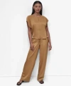 Dkny Womens Glazed Dressing Flutter Sleeve Top Pants In Brown