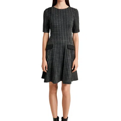 Dkny Womens Glen Plaid Polyester Fit & Flare Dress In Black