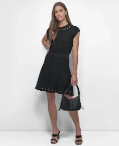 Dkny Womens Grommet Cap Sleeve Sweater Knit Grommet Skirt In Black