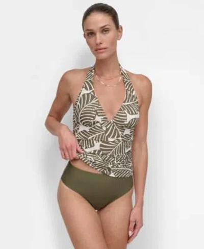 Dkny Womens Halter Tankini Bottoms In Jungle Palm (moss Combo)