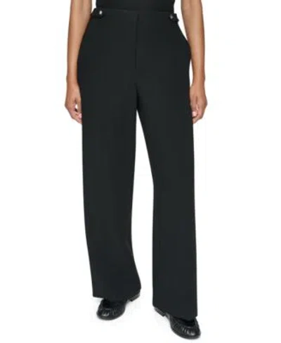 Dkny Womens High Rise Wide Leg Textured Crepe Pants In Black