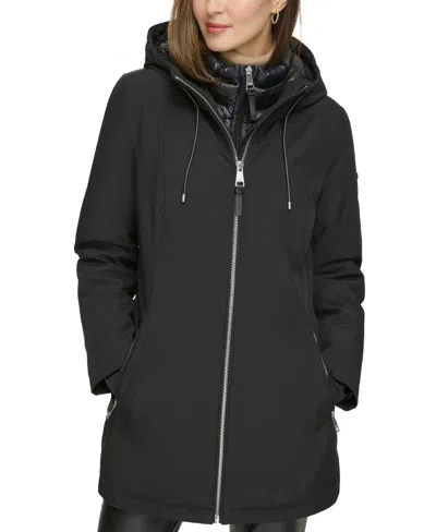 Dkny Womens Hooded Bibbed Zip-front Puffer Coat In Black