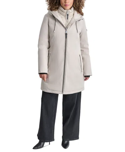 Dkny Womens Hooded Bibbed Zip-front Puffer Coat In Vapor