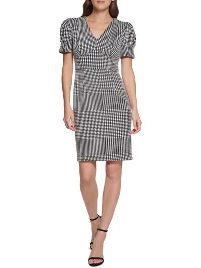 Dkny Womens Houndstooth Polyester Sheath Dress In Black